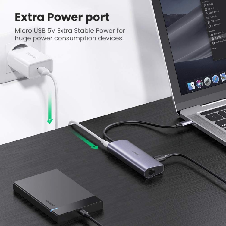 UGREEN USB-C TO 3XUSB 3.0+RJ45+USB-C
MULTIFUNCTION ADAPTER CM252 60718