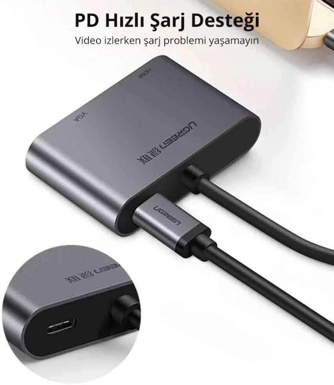 UGREEN USB-C TO HDMI + VGA +USB 3.0 ADAPTER WITH PD (SPACE GRAY)  CM162 50505