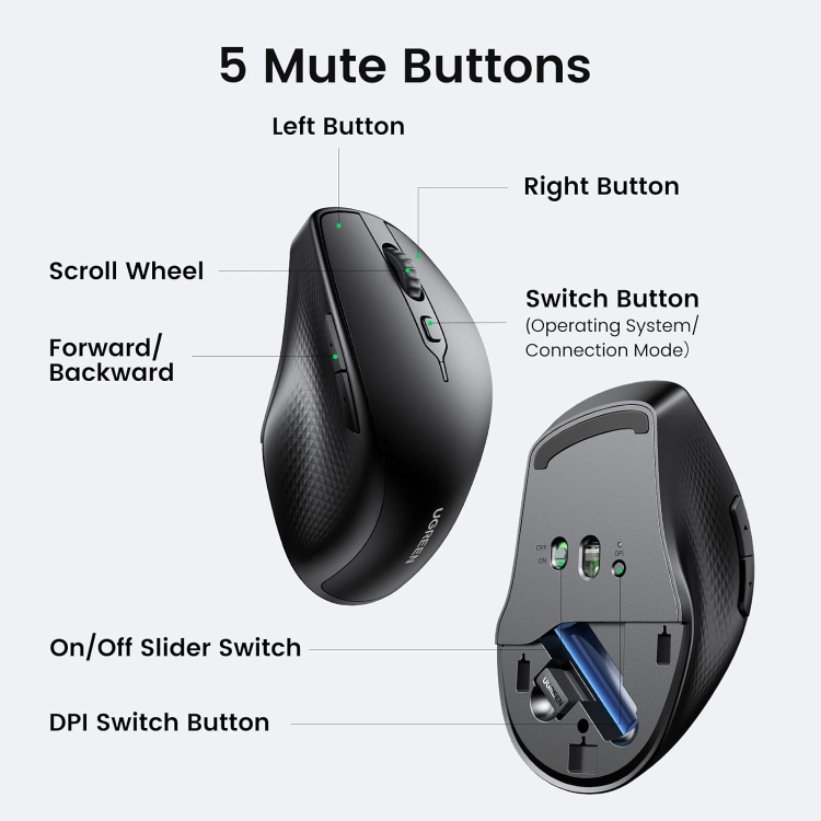 UGREEN ERGONOMIC WIRELESS MOUSE 2.4G
4000DPI SILENCE DESIGN MU006 90545