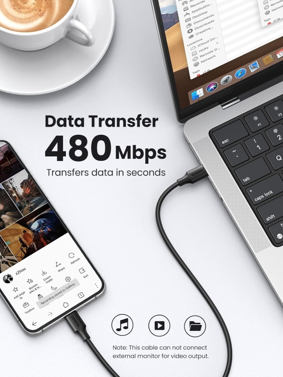 UGREEN US286 60788 USB-C 2.0 MALE TO USB-
MALE 3A DATA CABLE BLACK 3M 2.0