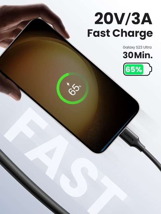 UGREEN US286 60788 USB-C 2.0 MALE TO USB-
MALE 3A DATA CABLE BLACK 3M 2.0