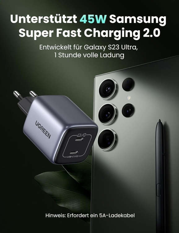 UGREEN CD294 90573 USB-C+USB-C 45W PD GA
TECH CHARGER EU GREY