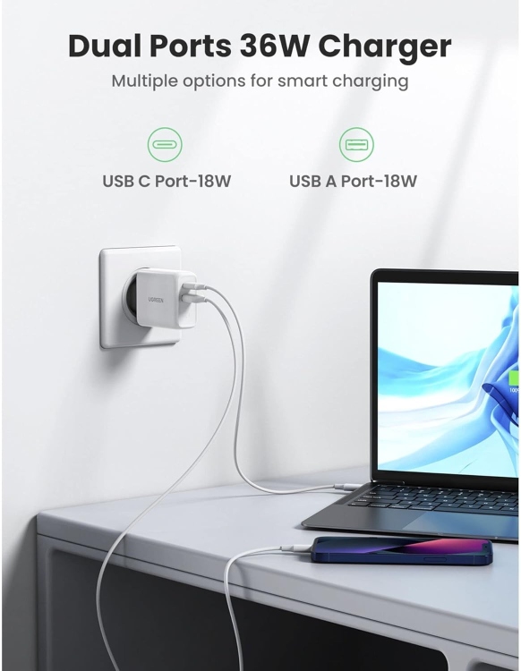 UGREEN D170 60468 USB-A+USB-C 38W WALL
CHARGER EU WHITE