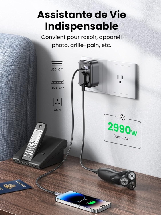 UGREEN CD314 15261 OUTLET EXTENDER CONVERTER(1 AC OUTLETS +  30W 2A1C) EU
SOCKET AND UK PLUG