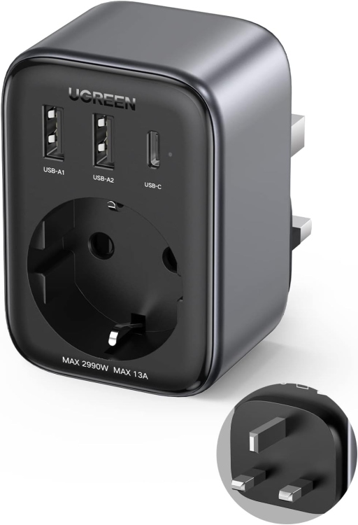 UGREEN CD314 15261 OUTLET EXTENDER CONVERTER(1 AC OUTLETS +  30W 2A1C) EU
SOCKET AND UK PLUG