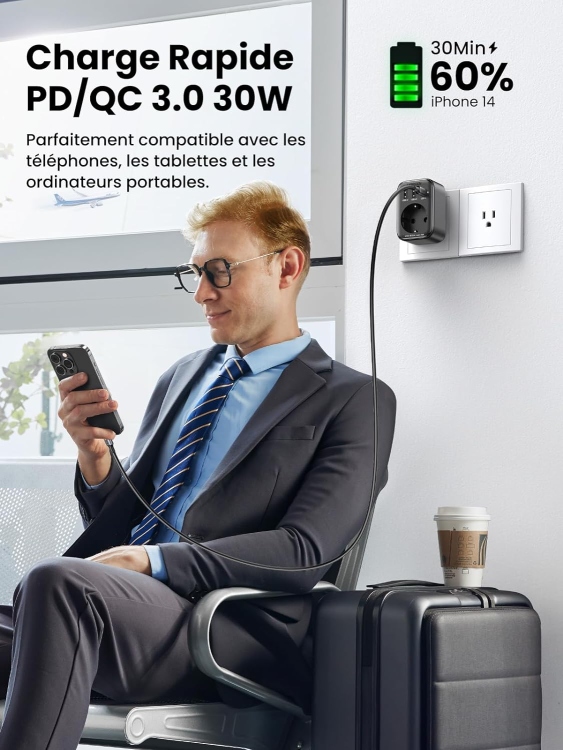 UGREEN CD314 15261 OUTLET EXTENDER CONVERTER(1 AC OUTLETS +  30W 2A1C) EU
SOCKET AND UK PLUG