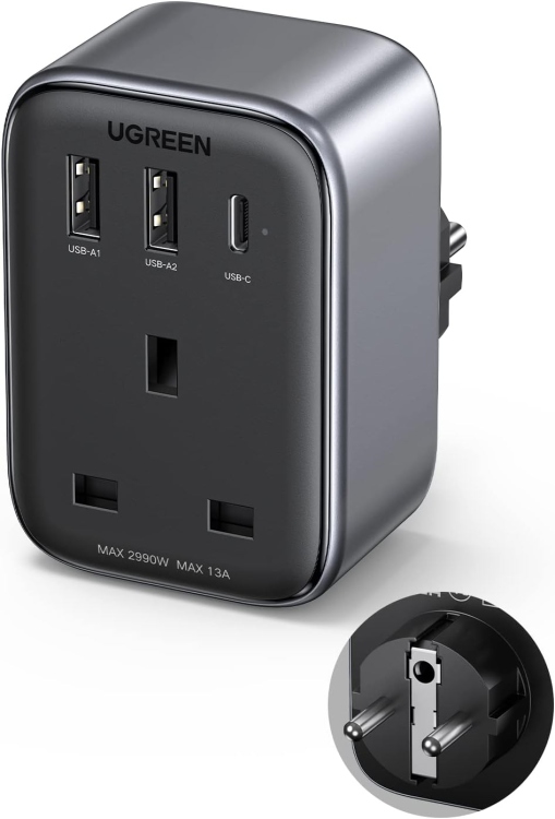 UGREEN  CD314 15290 OUTLET EXTENDER CONVERTER(1 AC OUTLETS +  30W 2A1C) UK
SOCKET AND EU PLUG