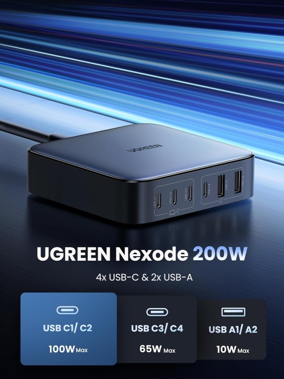 UGREEN CD271 40914 UGREEN CD271 40914 2*U A+4*USB-C 200W DESKTOP FAST CHARGER EU
BLACK