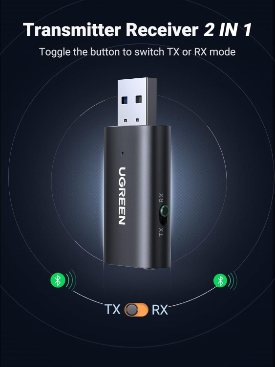 UGREEN USB 2.0 TO 3.5MM BLUETOOTHTRANSMITTER/RECEIVER ADAPTER WITH A CABLE 60300