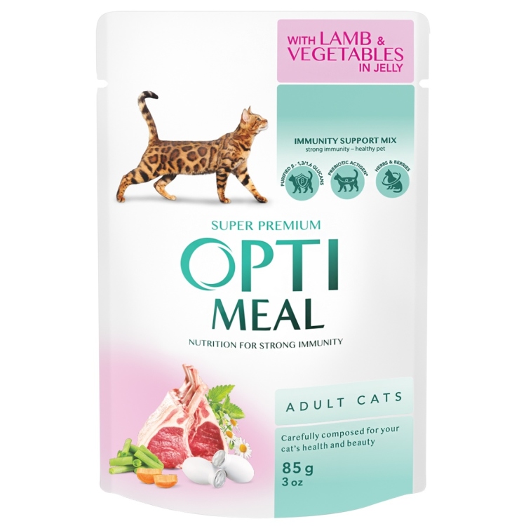 Opti meal Adult Cats Lamb &Veggies In Jelly 85gm