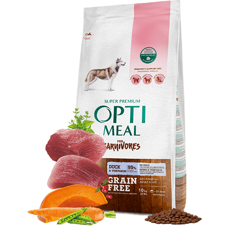 Opti meal Grain Free Dry For Adult Dogs All Breeds Duck&Veggies(16+4)20kg