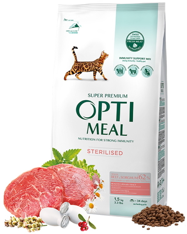 Opti meal Dry For Sterilised Cats High In Beef & Sorghum 10kg