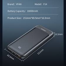 VIPFAN POWERBANK F14 10000MAH, USB + USB-C, PD 22.5W (BLACK)