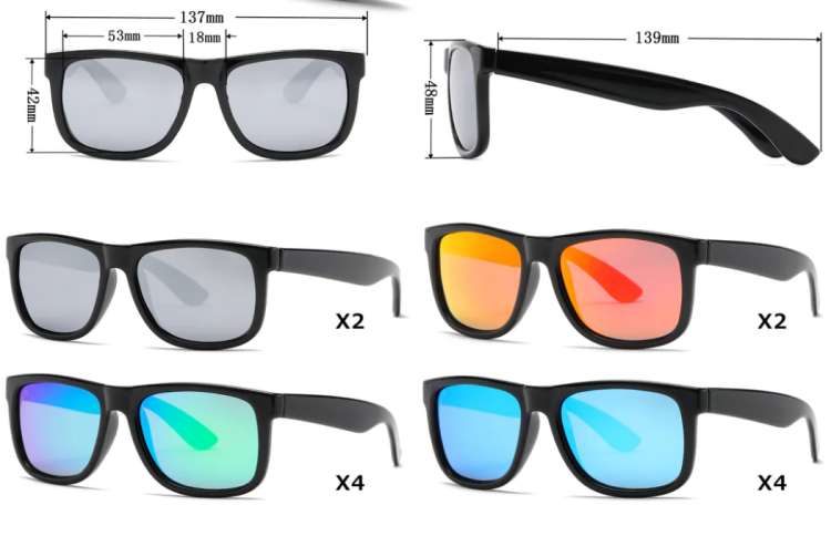 EyeframesInt-DY-PL117619, Shinny Black RVC Sunglasses, Assorted Colors