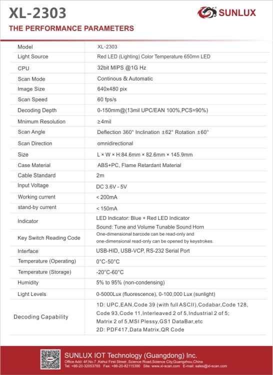 SUNLUX XL-2303A WIRED BARCODE SCANNER 2D WITH STAND