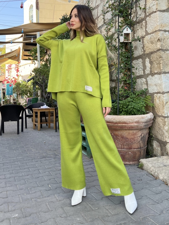 Drop Shoulder Knit Blouse & Pants Set