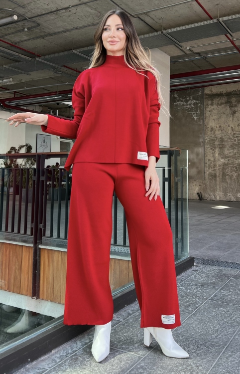 Drop Shoulder Knit Blouse & Pants Set