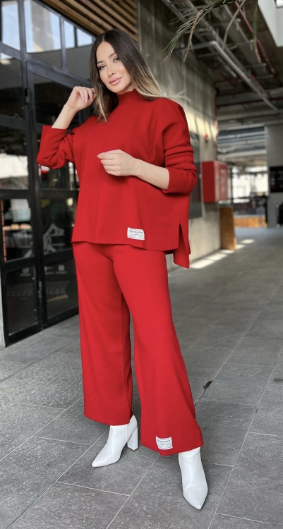 Drop Shoulder Knit Blouse & Pants Set