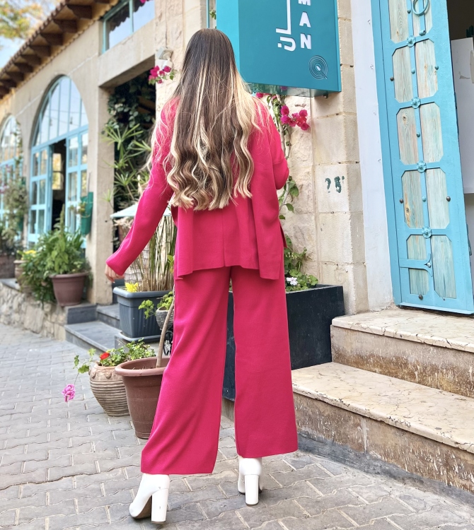 Drop Shoulder Knit Blouse & Pants Set