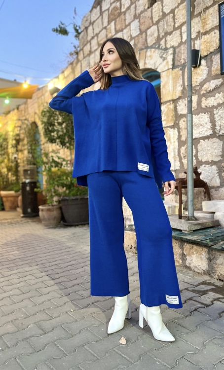 Drop Shoulder Knit Blouse & Pants Set