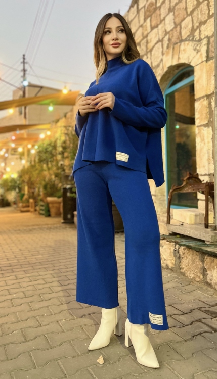 Drop Shoulder Knit Blouse & Pants Set