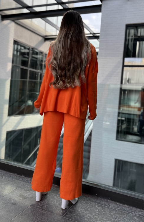 Drop Shoulder Knit Blouse & Pants Set