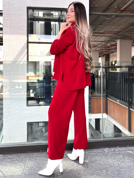 Drop Shoulder Knit Blouse & Pants Set