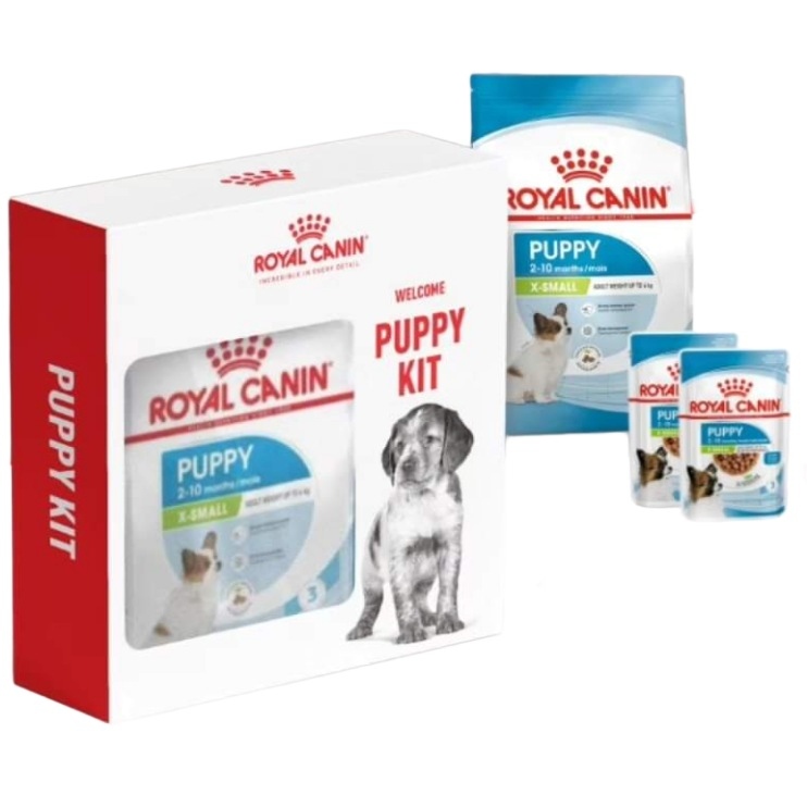 رويال كانين Xsmall Puppy + ظرفان من طعام رطب للجراء