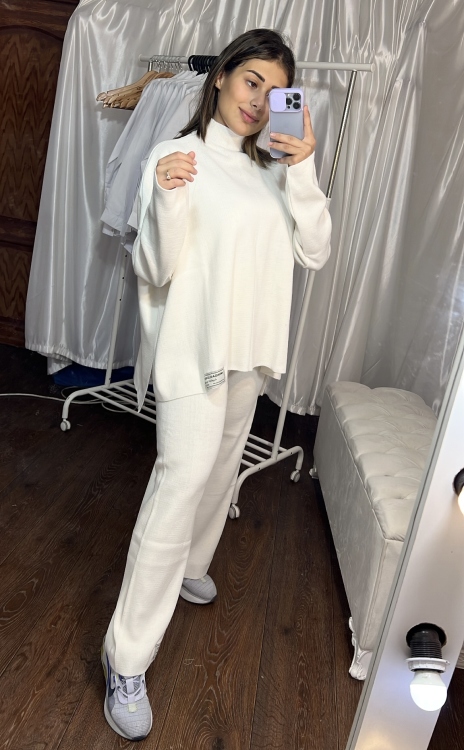 Drop Shoulder Knit Blouse & Pants Set