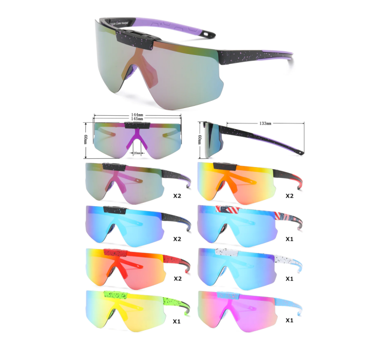 EyeframesInt-DY-PL-115229 - Polarized Sports Shield Plastic Sunglasses, Assorted Colors
