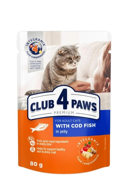 Club 4 Paws wet food for adult cats with Cod in jelly Premium 80 g