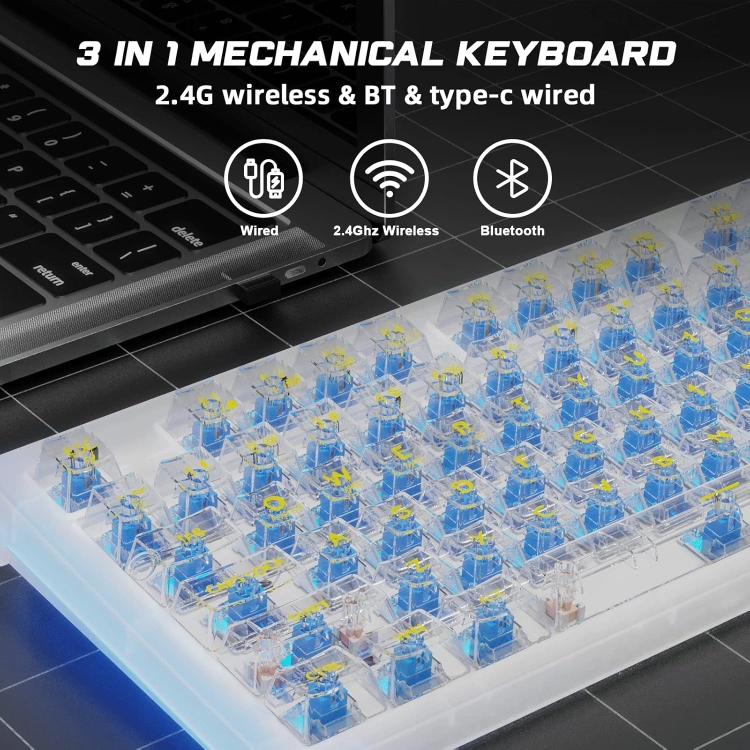 AULA F2183 TRANSPARENT KEYCAP  BLUETOOTH/ WIRED/ 2.4G THREE MODE  87KEYS BATTERY:2000MAH