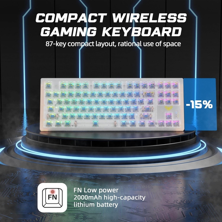 AULA F2183 TRANSPARENT KEYCAP  BLUETOOTH/ WIRED/ 2.4G THREE MODE  87KEYS BATTERY:2000MAH