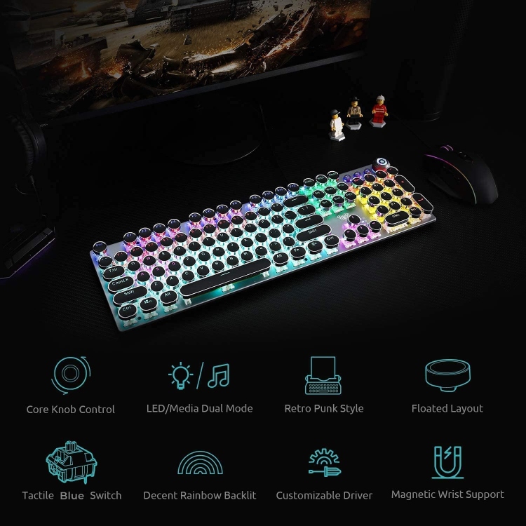 AULA F2088 METAL BUTTON ONE BUTTON DUAL MODE  MAGNETIC ADSORPTION HAND HOLDER 104 KEY MACRO RANGE 22 KINDS OF BACKLIGHT EFFECTS GAME DUAL-CORE IC CHIP