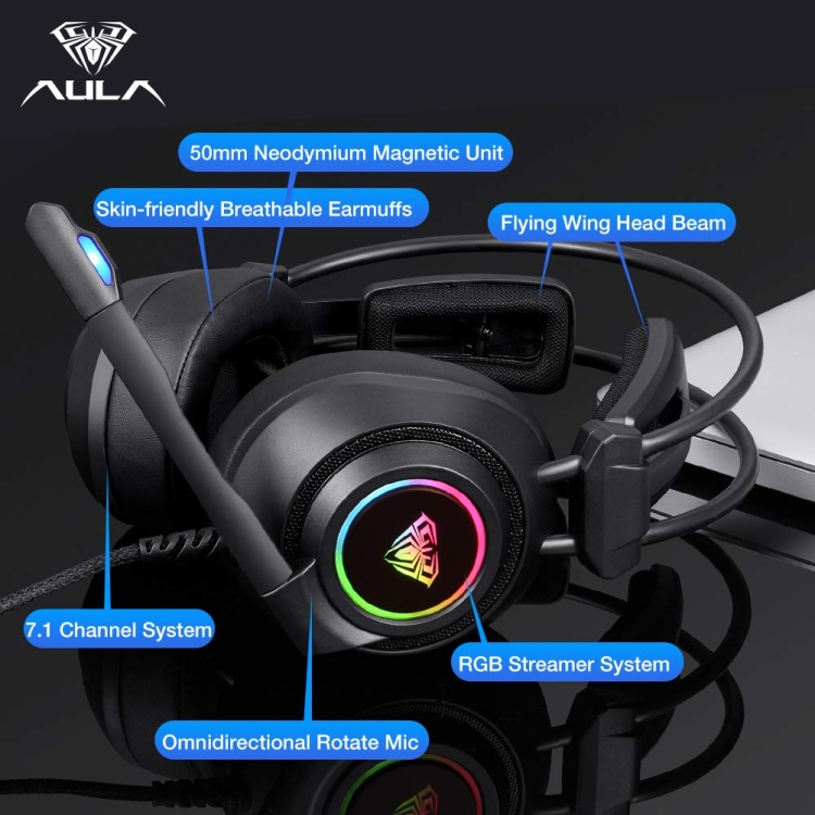 AULA S606 LIGHT WEIGHT DESIGN,SOFT AND DURABLE CLOTH EARPADS SURROUND SOUND AUDIO ROTATING EAR CUPS, 50MM