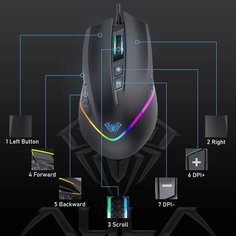 AULA F805 WIRED OPTICAL MOUSE WITH 6 KEYS