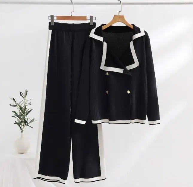 Double Button Jacket & Pants Triko Set 