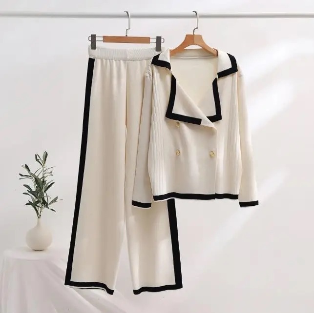 Double Button Jacket & Pants Triko Set 