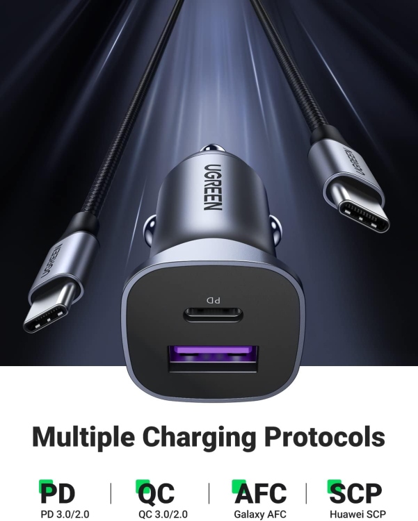 UGREEN	CD130-40858 USB-C PD+USB-A QC 30W FAST CAR CHARGER GREY