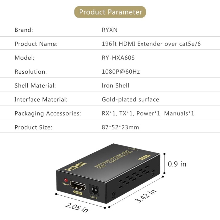 HDMI EXTENDER OVER SINGLE CAT6 60M WITH POWER