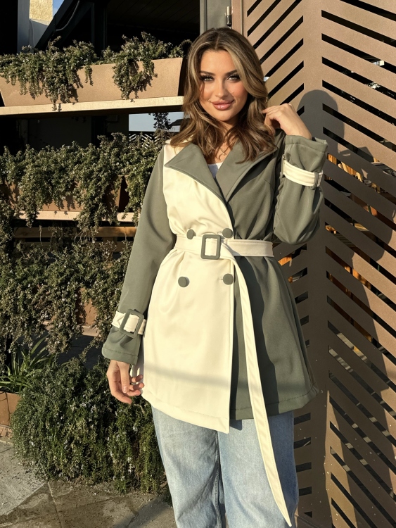 Color Block Belted Trench Coat 