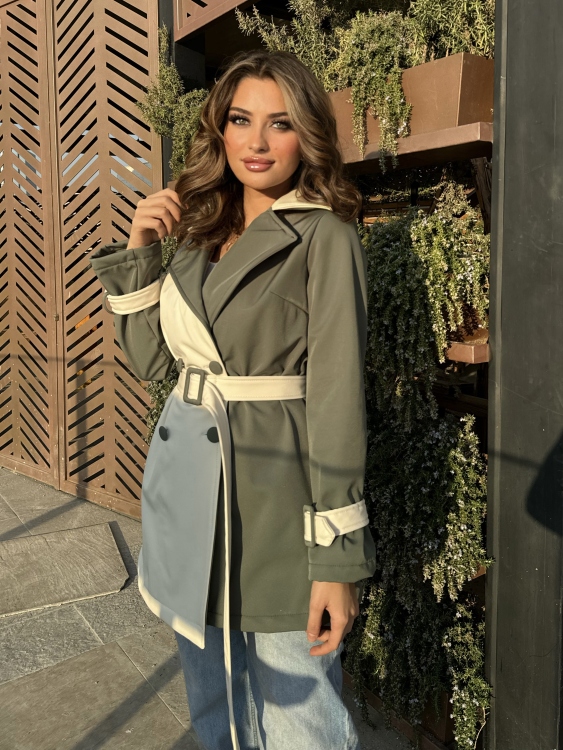 Color Block Belted Trench Coat 