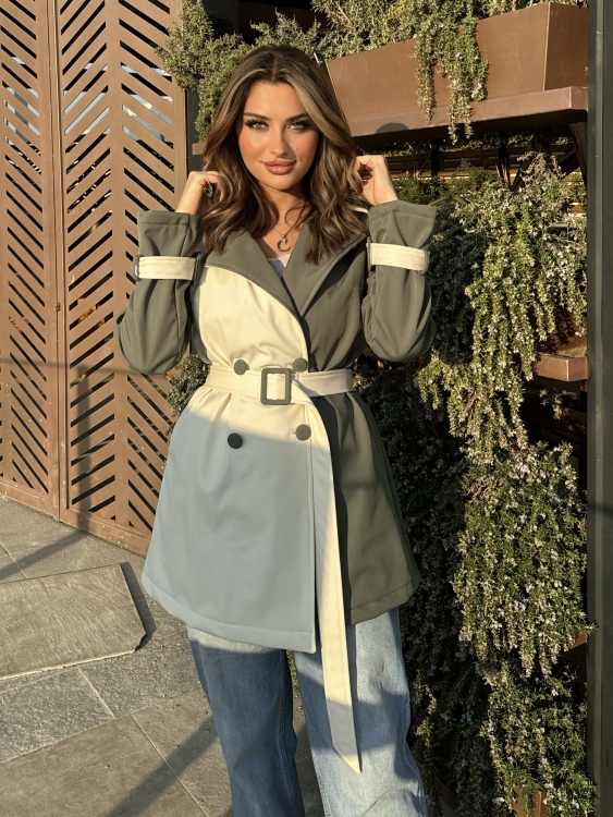 Color Block Belted Trench Coat 