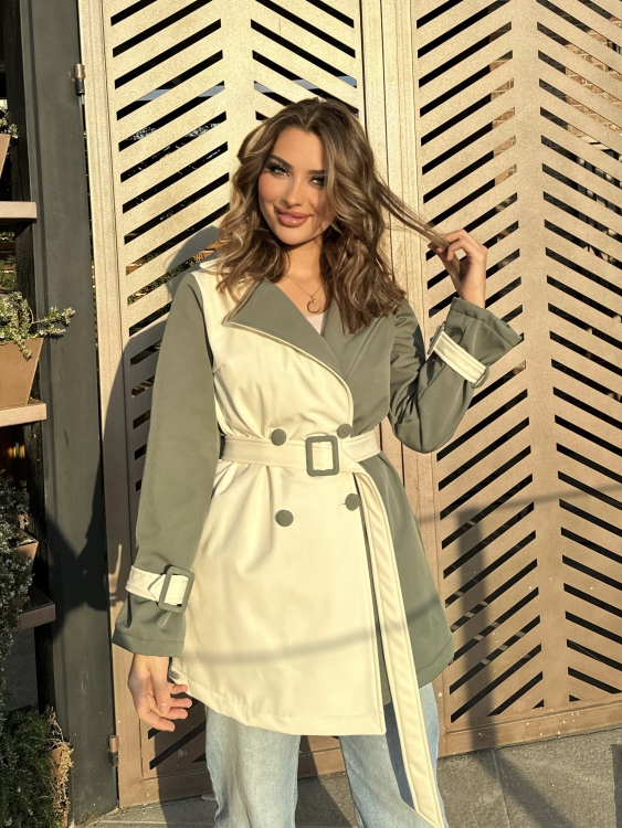 Color Block Belted Trench Coat 