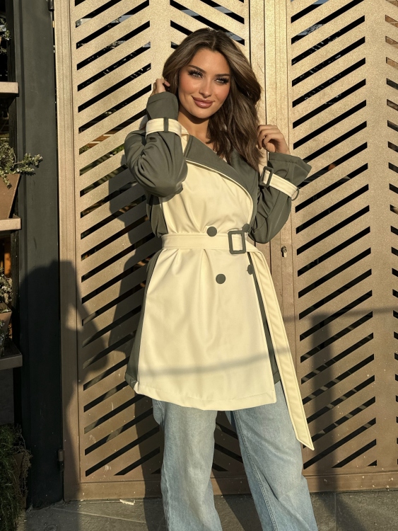 Color Block Belted Trench Coat 