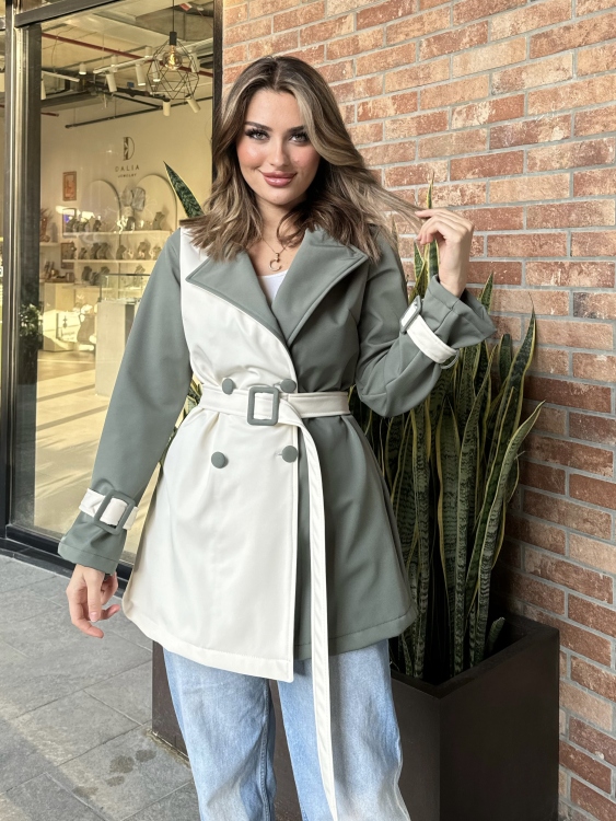 Color Block Belted Trench Coat 