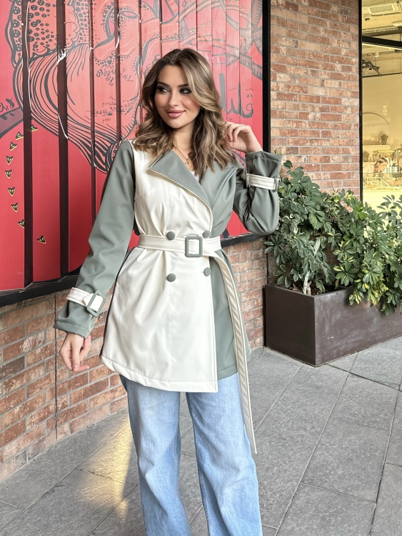 Color Block Belted Trench Coat 