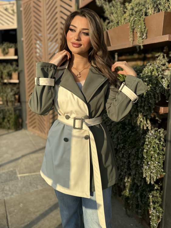 Color Block Belted Trench Coat 