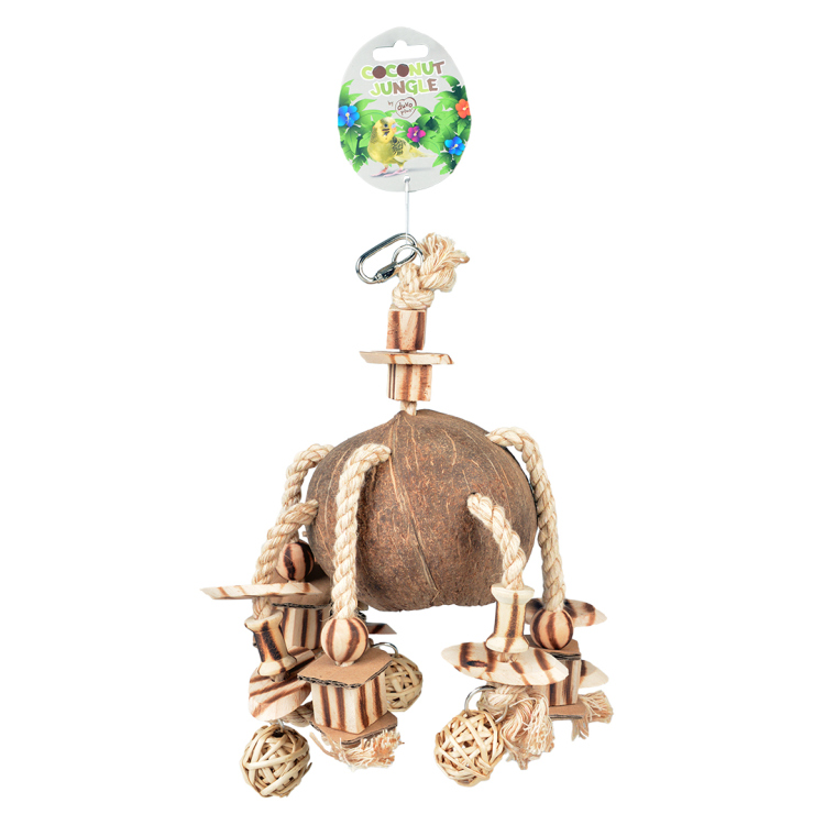 Coconut jungle hanger with wooden blocks & willow balls wood-coloured