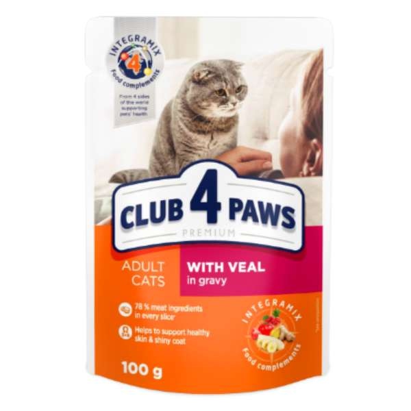 Cat food " Club 4 Paws " with veal in gravy 100g